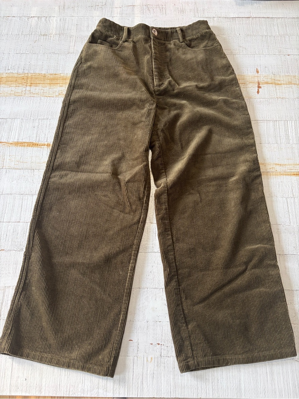 Commense Corduroy Wide Leg Pants size Large Olive Green High Waisted Pockets